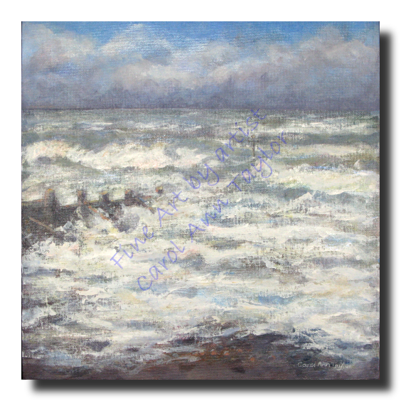 A blustery day wave watching; the wind constantly driving the foamy, churning waves towards the shore.
